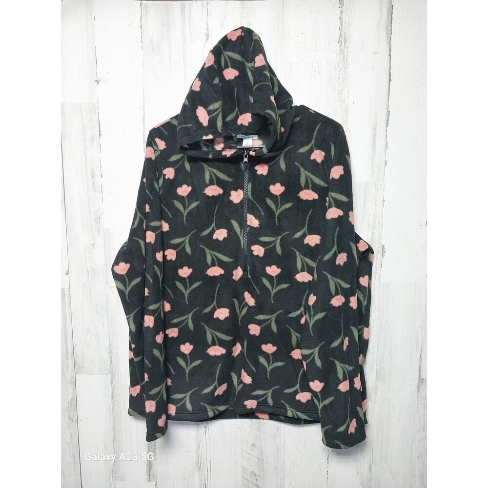 O’Neill Women’s Half Zip Fleece Pullover Hoodie Large L Black Floral